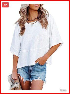 Women's Cotton Blend Crewneck 3/4 Sleeve T-Shirt Casual Loose Fit